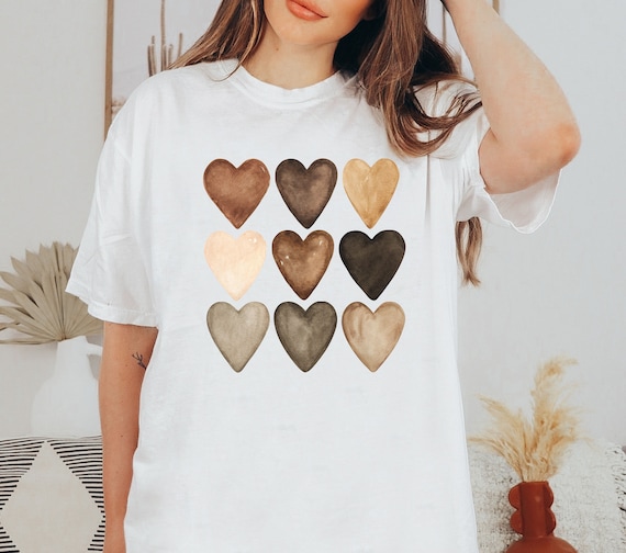 Woman's Heart Shirt, Melanin Skin Tone Hearts, Watercolor Hearts Tees, Valentines Day Shirt, Comfort Colors® T-shirt, Black History Month