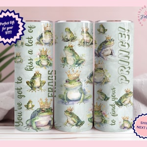 FROG TUMBLER, Funny Water Bottle, To Go Cup for BFF, Frog Lover, Kiss a Frog, Find Your Prince, Frog Prince Tumbler-Humorous Frog Travel Cup