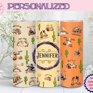 CUSTOM HALLOWEEN TUMBLER, Personalized Western Ghost Tumbler, Ghost Cowboy To Go Cup, Ghost Travel Mug, Western Ghost Water Bottle, Cactus