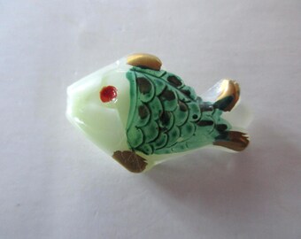Czech Republic Mint Green Glass Fish Button-G292-gold accents-Fish Shaped Button-Button Lover-Buttonologist-Glass Button-Aquatic Tray-fish