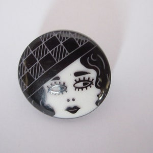 Vintage Black and White Flapper Girl Button from JHP International from the 1990s - B340