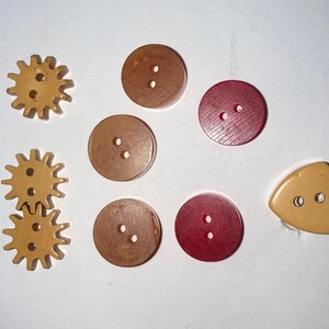 Assortment of 9 small bakelite Buttons-B274-Assorted Colors and Shapes-Buttons including 3 gear shapes-Crafts-Sewing-Projects-buttonologist