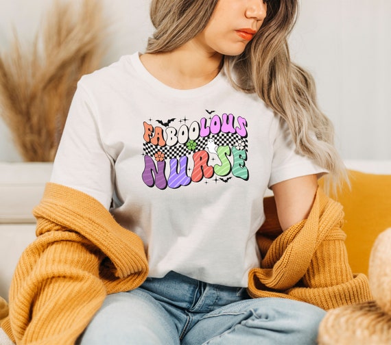 FaBOOlous NURSE Halloween T-Shirt, Halloween Party Top, Fall T-Shirt, Halloween nurse's shirt, checkerboard, #nurselife, woman's tee