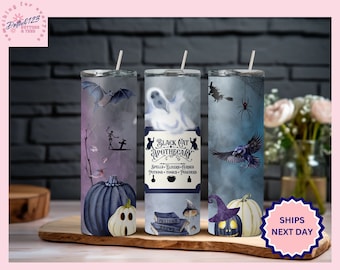HALLOWEEN TUMBLER, 20 oz Water Bottle, Black Cat Tumbler, Black Cat Apothecary Travel Cup, Cat Water Bottle, Ghost Tumbler, Spooky To Go Cup