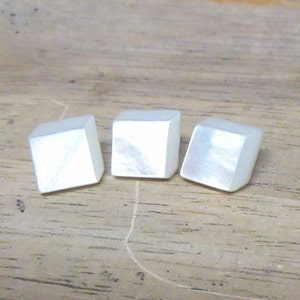 Set of Three White Mother of Pearl Buttons-S44 -Carved to look boxy, button, shell buttons, MOP, mother of pearl, set of 3, white pearl