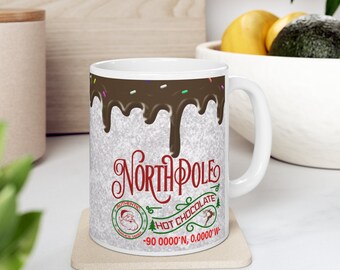 Christmas Mug, North Pole Hot Chocolate Mug, Coffee cup, mug for hot chocolate, mug gift, mug for hot cocoa, hot tea, Gift Mug