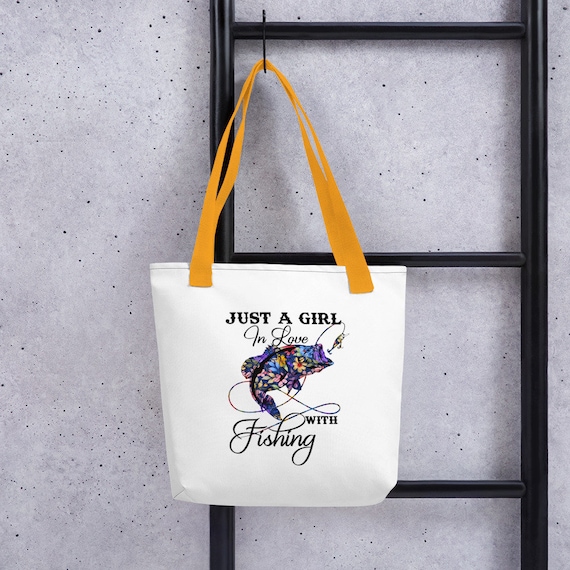 Just A Girl in Love with Fishing Tote Bag, Fishing Carryon, Fishing Tote Bag, Girl Fishing, Sporty Bag, Fishing Bag