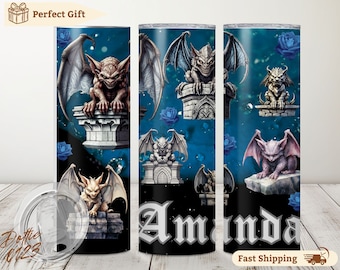 GARGOYLE TUMBLER, Gargoyle Water Bottle, Personalized To Go Cup, Custom Travel Cup, Gothic vibe tumbler, Gift for her, Gargoyle Lover