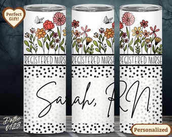 Custom REGISTERED NURSE Tumbler, Future Nurse Gift, Nursing Student, RN, Personalized Nurse Water Bottle, Nurse Graduation Gift, Floral