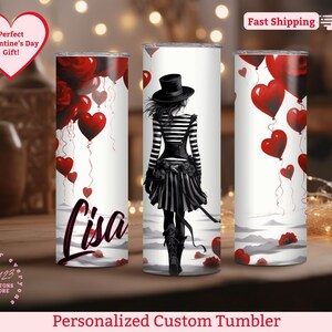 Valentine&#39;s Day Tumbler, Goth Girl Tumbler, Custom Goth water bottle, Goth Girl Valentine travel cup, Custom Valentine&#39;s Day To Go Cup