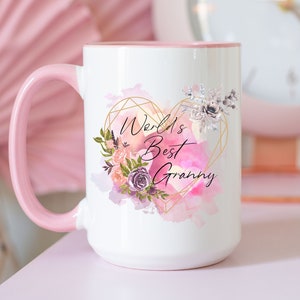 WORLD&#39;S BEST GRANNY Two-Tone Coffee Mug, 15oz, Gift for Her, Mother&#39;s Day Gift, Birthday, Christmas, Gift for Granny, Granny Mug, Coffee Mug