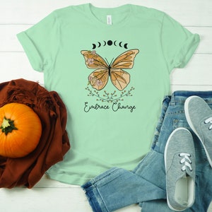 EMBRACE CHANGE T-shirt, Butterfly, Phases of the  Moon, Wiccan, Pagan Clothes, Celestial Tee, Grow with Change, lunar gift, moon lover