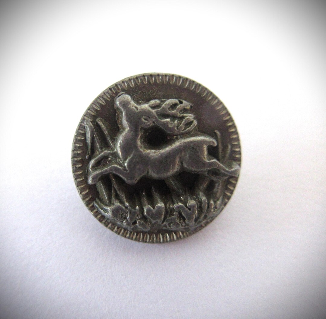 Antique Metal Pictorial Button With Intricately Designed Deer Motif ...