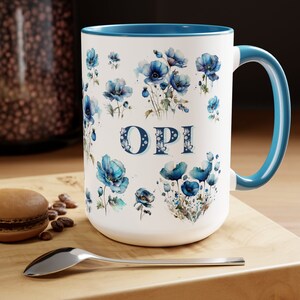 OPI Coffee Mug, Botanical, Gift for Her, Mother&#39;s Day Gift, Birthday Christmas Gift, new OPI Gift, Blue Two-Tone Floral Mug, OPI Mug