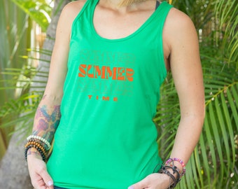Women's Summer Racerback Tank Top,  Summer summer summer time, Beach Life, Vacation Tank, Funny family vacation shirt