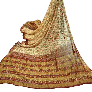 Indian Vintage Dupatta Long Stole Hand Embroidered kantha stole Blend Cotton Scarves Veil Wrap Soft Floral Sequins