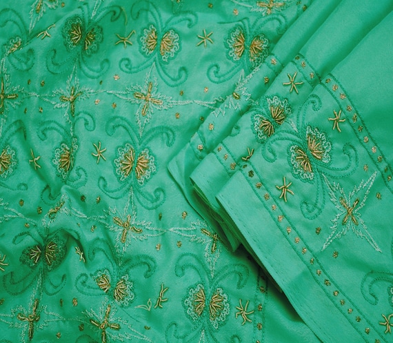 Vintage Saree Paisley Printed Silk Fabric Craft Sari Indian Sari Fabric  Arts