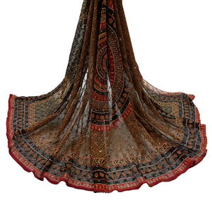 Hand Embroidered Georgette Dupatta: Black & Brown Floral Stole Veil