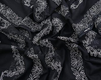 Indian Vintage Dupatta Black Long Stole Cotton Handmade Chikankari Scarves Veil Scarf Wrap Hippie Boho Soft