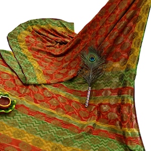 Indian Vintage Sari Hand Woven Pure Georgette Silk Saree Craft Fabric 5Yard Ethnic Floral Soft Dress making Crafting Quilting Upcycle Zari