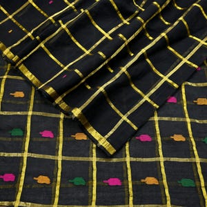Tela para saris vintage indios, negra, de algodón puro, tejida a mano, 5 yardas, con estampado floral étnico, ideal para manualidades, reciclaje, acolchado y confección de vestidos. imagen 11