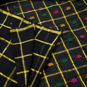 Tela para saris vintage indios, negra, de algodón puro, tejida a mano, 5 yardas, con estampado floral étnico, ideal para manualidades, reciclaje, acolchado y confección de vestidos. imagen 15