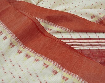 Indian Vintage Sari Red & White Hand Woven sarees Cotton Craft Fabric 5Yd Floral Golden Zari Dress making Crafting Bollywood sari Fringes