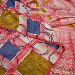 Sari indien vintage pour femmes, ivoire et rouge, pure soie georgette imprimée, saris, tissu artisanal, couture, 5 m, robe douce, confection de courtepointe