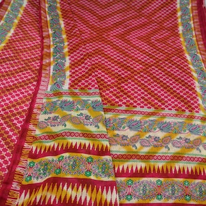 Indian Vintage Sari Pink Printed Pure Cotton Saree Craft Fabric 5Yd Soft Sewing Sarong Wrap Boho Floral Dress making Crafting