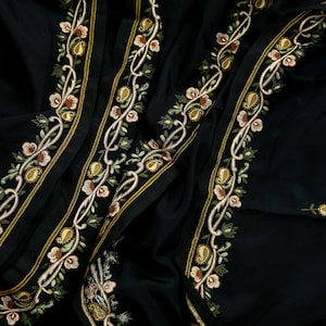 Indian Vintage Black Dupatta Long Stole Crepe Embroidered Scarves Veil Scarf Wrap Hippie Boho