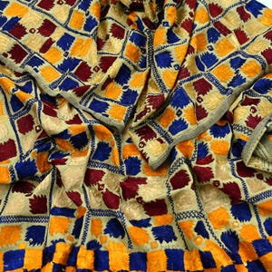 Indian Vintage Beige Heavy Wedding Dupatta Long Stole Crepe Silk Hand Embroidered Bagh Phulkari Stole Scarves
