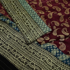 Femmes indiennes vintage sari bordeaux et noir 100 % pure soie georgette imprimée sari couture 5 yd tissu artisanal doux rayures robe fabrication artisanat