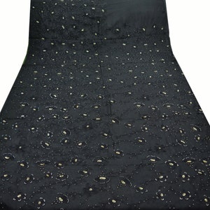 Indian Vintage Black Sarees Pure Chiffon Silk Hand Embroidered Indian Sari Fabric Indian Sari 5Yard Dress Making Sewing