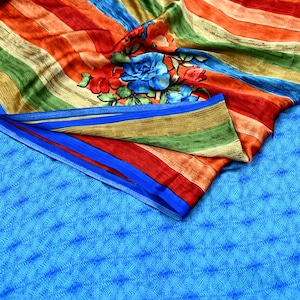 Saree indien vintage multicolore imprimé sari 5 yd, couture florale, tissu artisanal doux, couture pour l'artisanat de courtepointe