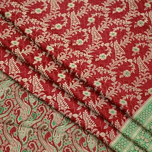 Sari vintage indien rouge foncé lourd mariage pur satin de soie tissé Banarasi brocart Saree Zari 5 m de robe faisant de l'artisanat tissu Upcycle artisanat
