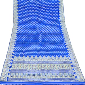 Indian Antique Vintage Heavy Blue Dupatta Pure Silk Long Stole Hand Woven Assam Scarves Veil Scarf Fringes