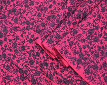 Indian Vintage Peach & Red Pure Silk Printed Saree 5 Yards Soft Floral Fabric for Dressmaking, Quilting, Crafting, Sewing Upcycling