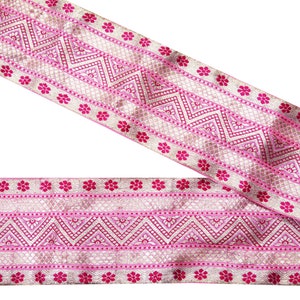 Indian Vintage Pink Sari Border Pure Silk Antique Woven Brocade Trim Craft Sewing Recycled Sari Border Floral Craft Home Decor Gift Wrapping