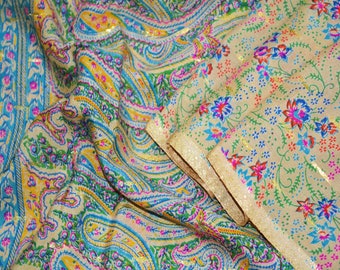 FREE SHIPPING Indian Vintage Beige Saree 100% Pure Silk Printed Indian Sari 5yard Sewing Craft Fabric DressMaking Soft Golden Zari Floral