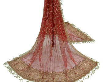 Vintage Indian Wedding Dupatta Scarf – Multicolor Silk Blend, Embroidered & Beaded, 1980s