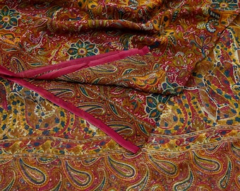 Indian Vintage Sari Black Pure Crepe Silk Printed Sarees Craft Fabric 5yd Sewing Floral Wrap Quilting Crafting Upcycle Dress making