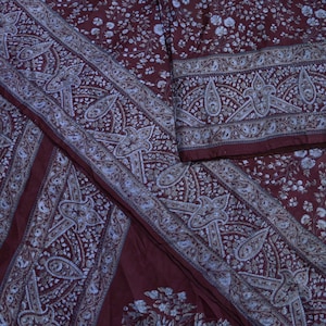 Indian Vintage Sari Maroon 100% Pure Silk Printed Sarees 5yd Craft Fabric Sewing Soft Dress Making Floral Quilting Crafting Upcycle Used