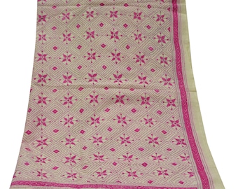 Indian Vintage Dupatta Ivory Long Stole Pure Silk Hand Embroidered Kantha Scarves Veil Scarf Wrap For Women's