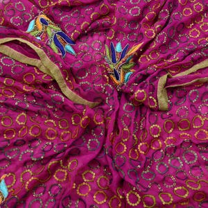 Indian Women Vintage Pink Dupatta Pure Chiffon silk Long Stole Hand Embroidered Hijab Scarves Veil Wrap soft Zari