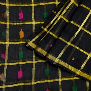 Tela para saris vintage indios, negra, de algodón puro, tejida a mano, 5 yardas, con estampado floral étnico, ideal para manualidades, reciclaje, acolchado y confección de vestidos. imagen 8