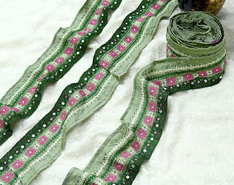 KreatvKraft ヴィンテージサリーボーダー：手刺繍インドアートシルク