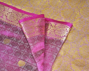 Indian Vintage Green & Purple Sarees Organza Woven Indian Sari Fabric 6Yard Sewing Ethnic Golden Zari Floral