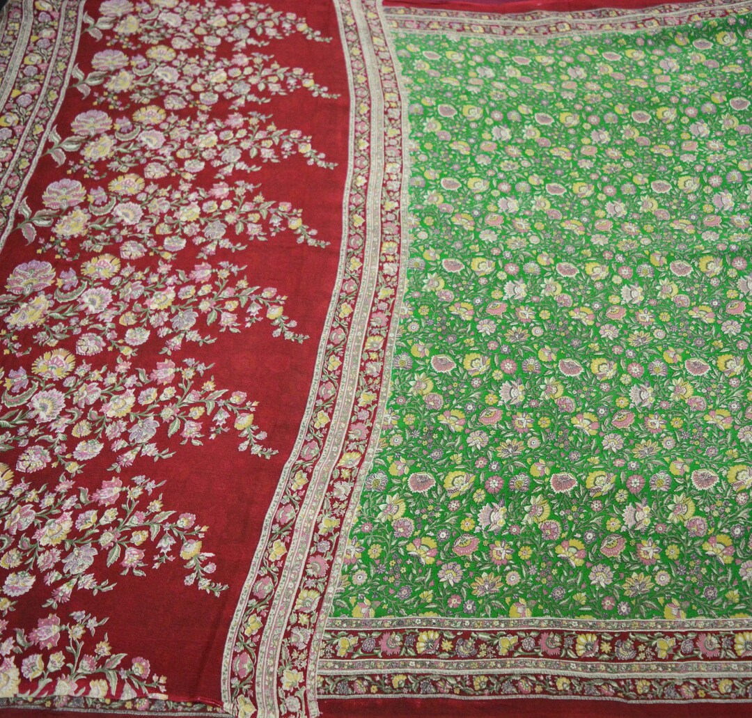 Indian Vintage Saree Pure Crepe Silk Hand Embroidered Tie-Dye Sari Fabric 6yard Sewing Craft Fabric Ethnic Dressmaking Crafting Zardozi Zari