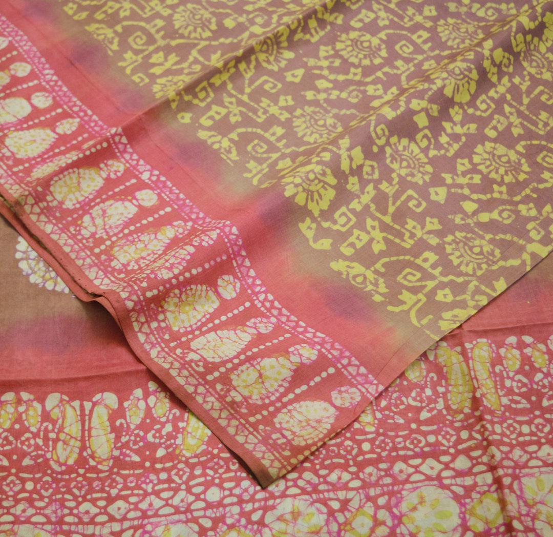Indian Vintage Sari Peach & Brown Brasso/Net Hand Beaded Sarees Fabric 6-Yards Sewing Ethnic Dress making Quilting Bollywood saree main image 0