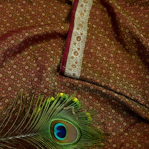Sari vintage indien marron lourd mariage pur satin de soie tissé sari Banarasi Tanchoi 5 yd tissu artisanal ethnique upcycle sari lourds de mariée